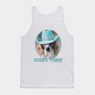RODEO VIBES -Dachshund Wearing Turquoise Cowboy Hat & Bling Tank Top